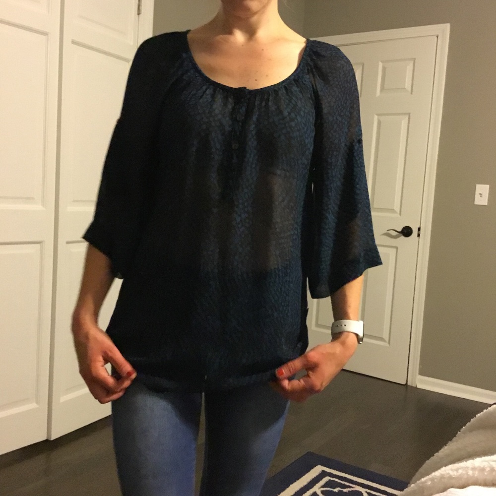 Joe Fresh sheer black patterned blouse